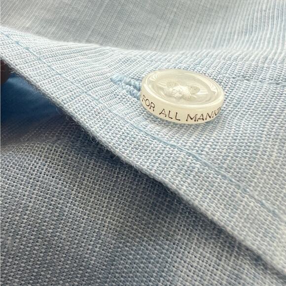 New 7 FOR ALL MANKIND Linen Blend Men’s SIZE XXL Long Sleeve Button Shirt Blue - Picture 6 of 10